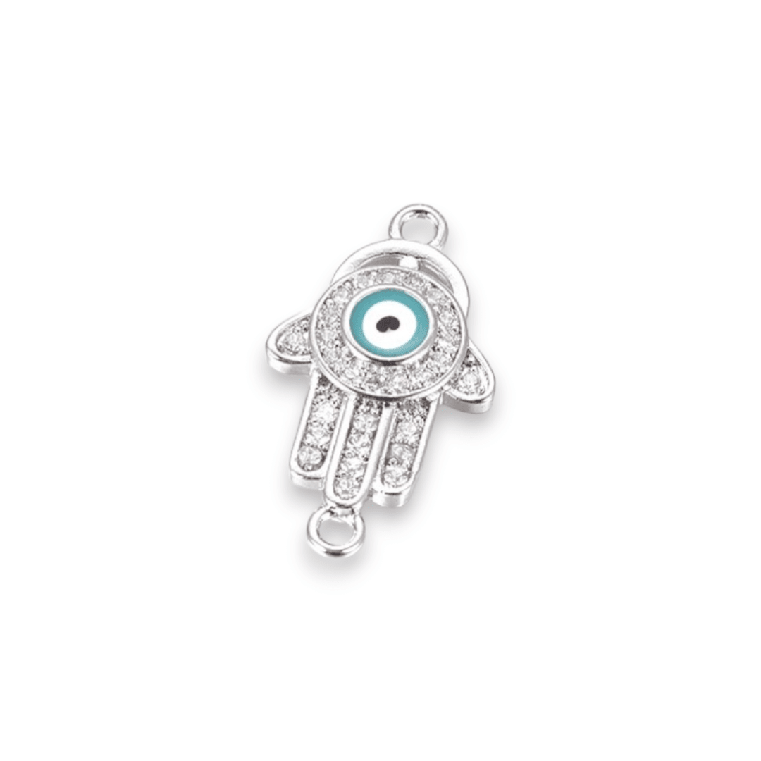 Dije conector hamsa nazar ojo turco baño de platino / unidad4