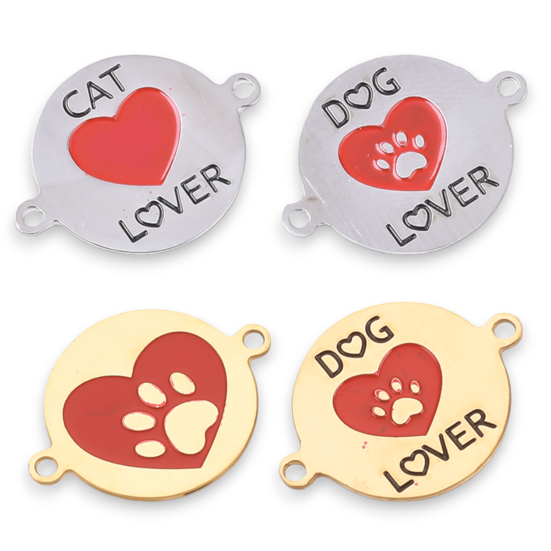 Dije conector perro gato Cat Dog lover acero / unidad1