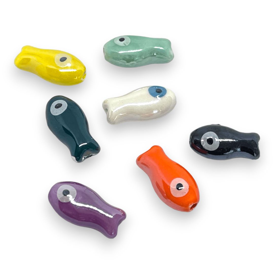 Pasador ojo turco nazar pez peces 19.5 mm porcelana / unidad2