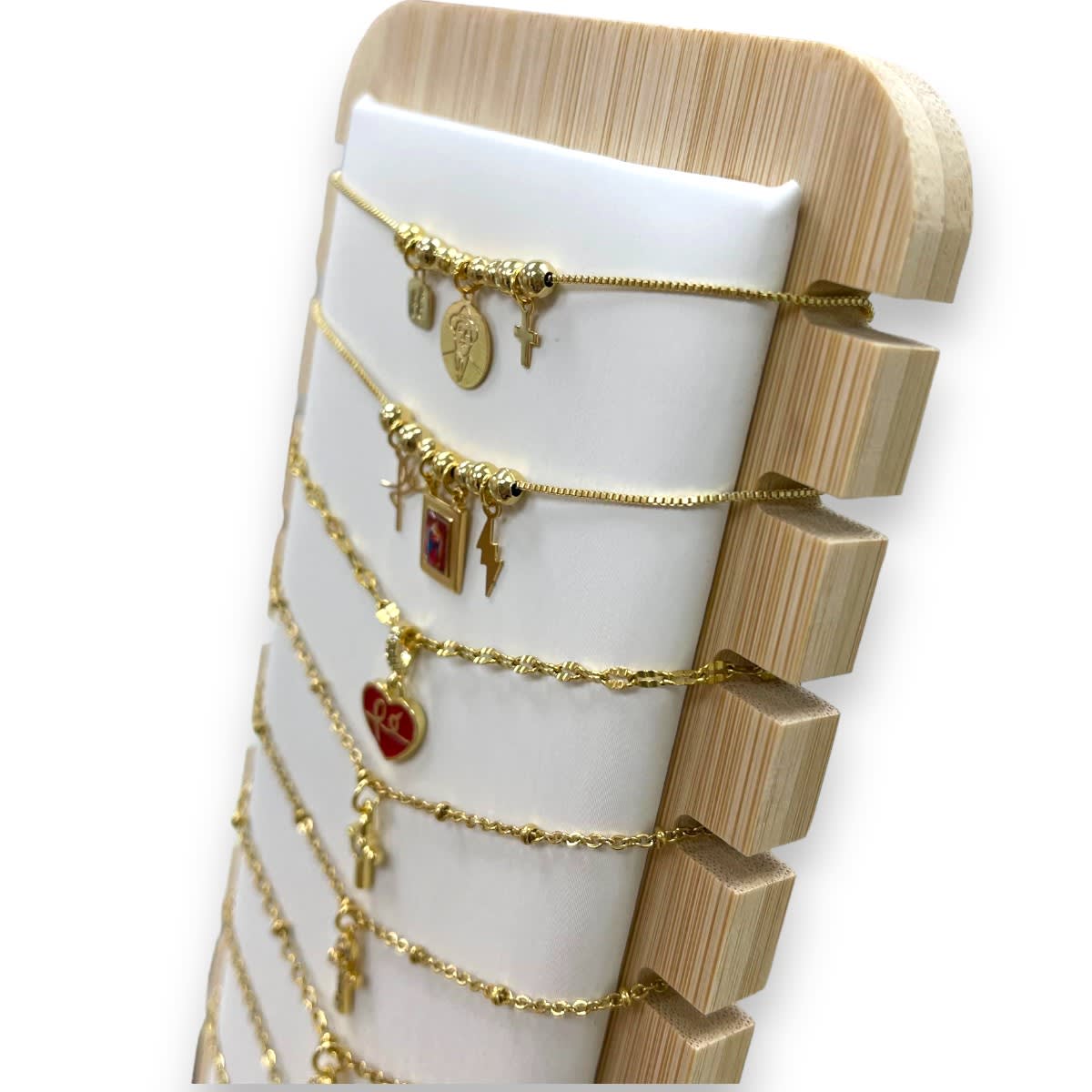 Exhibidor mostrario collar pulsera eco cuero madera vertical / unidad4