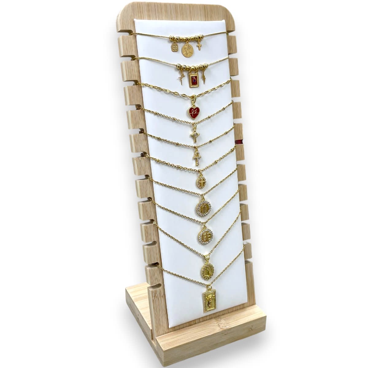 Exhibidor mostrario collar pulsera eco cuero madera vertical / unidad2