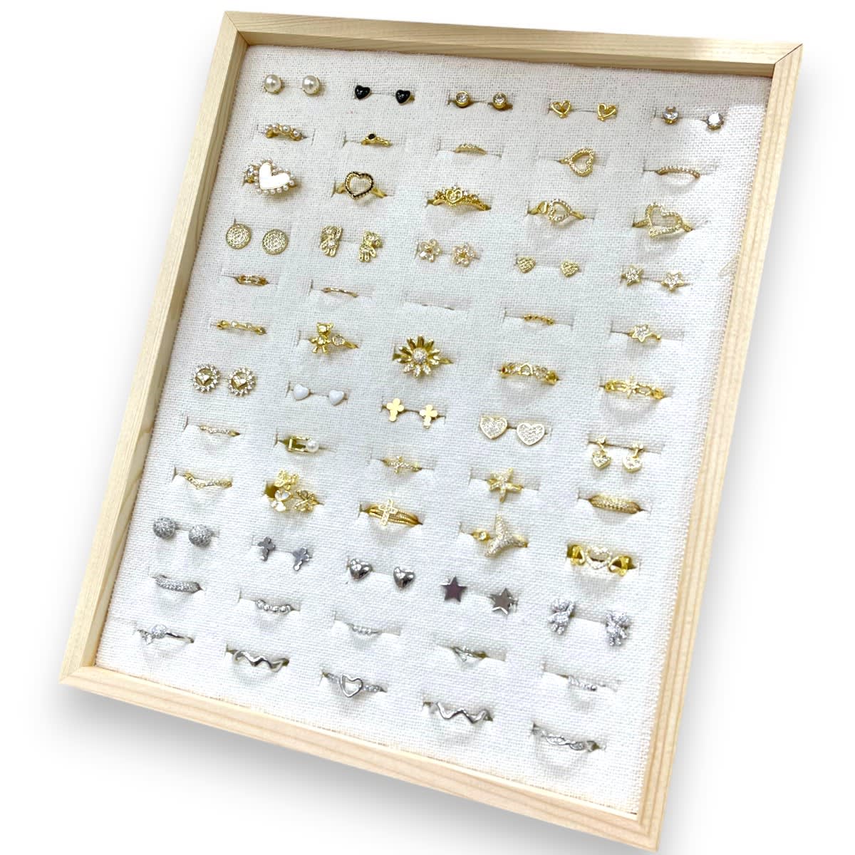 Exhibidor mostrario 60 anillos tela madera / unidad4