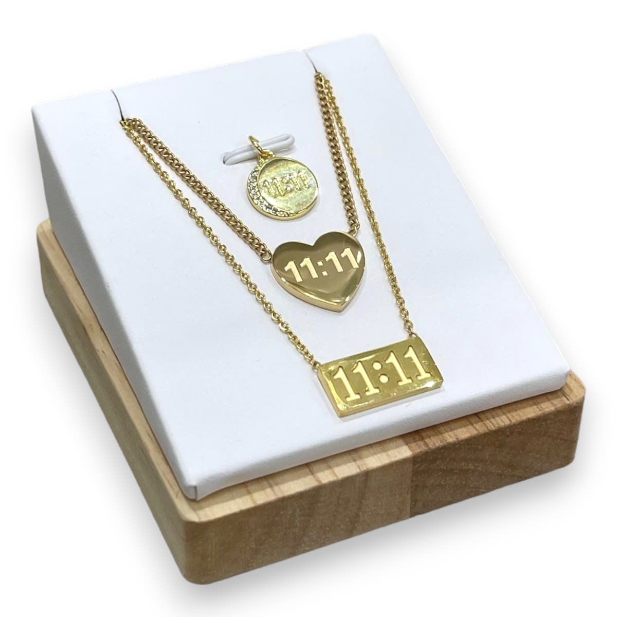 Exhibidor mostrario collar colgante eco cuero madera / unidad2