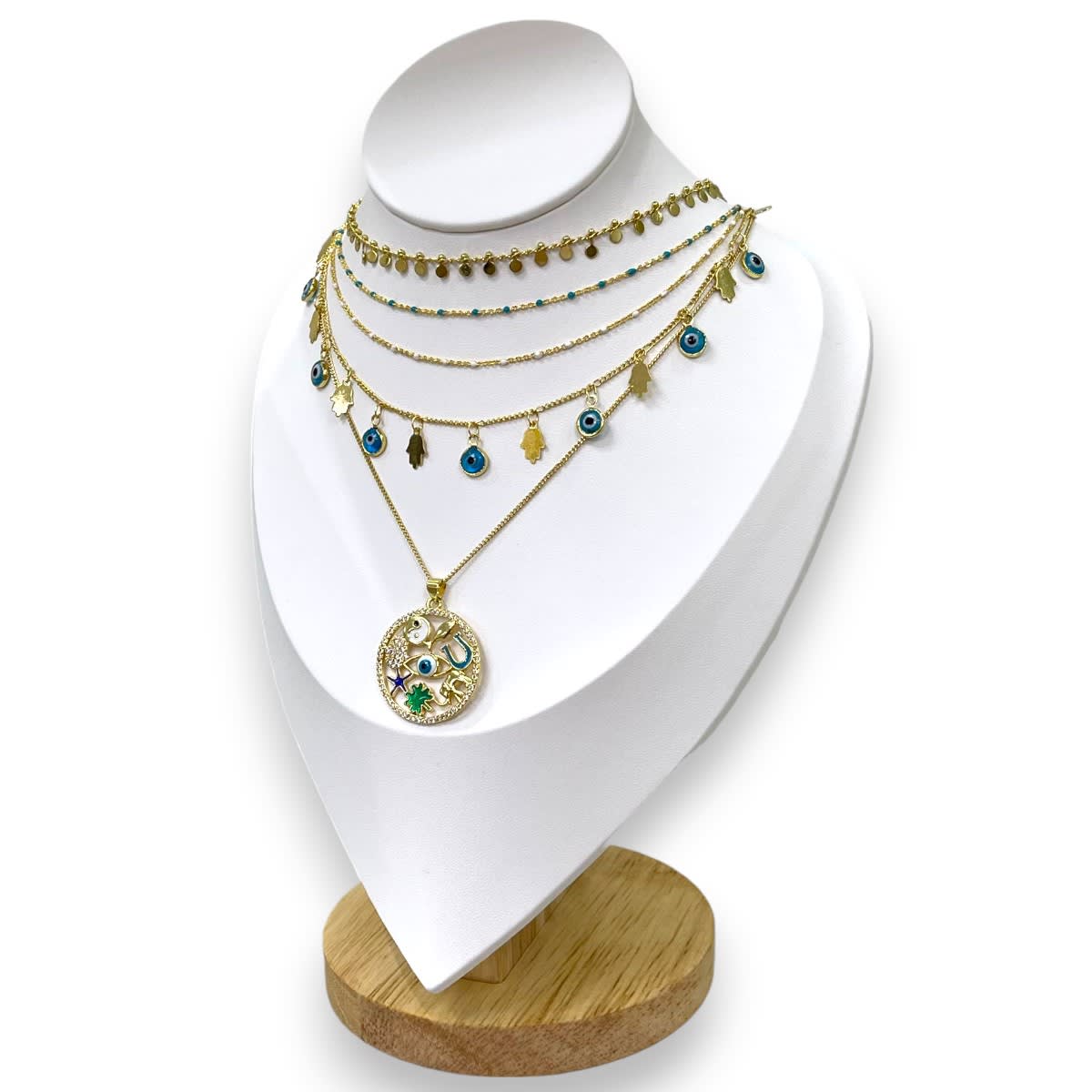 Exhibidor mostrario cuello alargado madera eco cuero mediano / unidad3