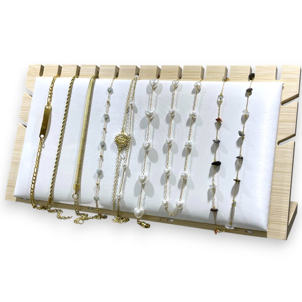 Exhibidor mostrario collar pulsera eco cuero madera horizontal / unidad4