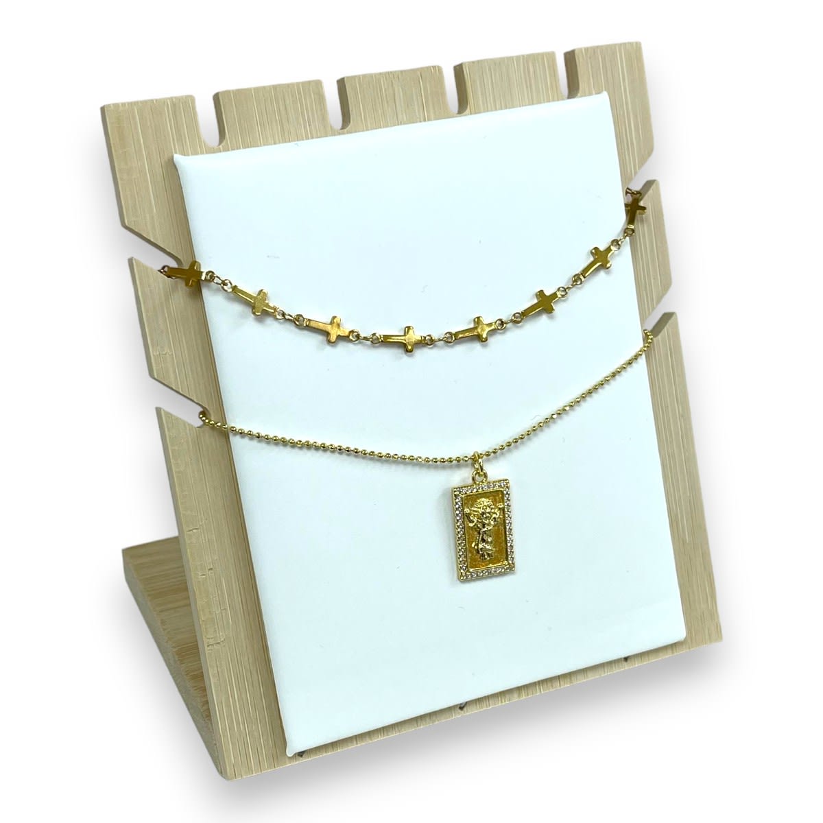 Exhibidor mostrario collar pulsera eco cuero madera / unidad3