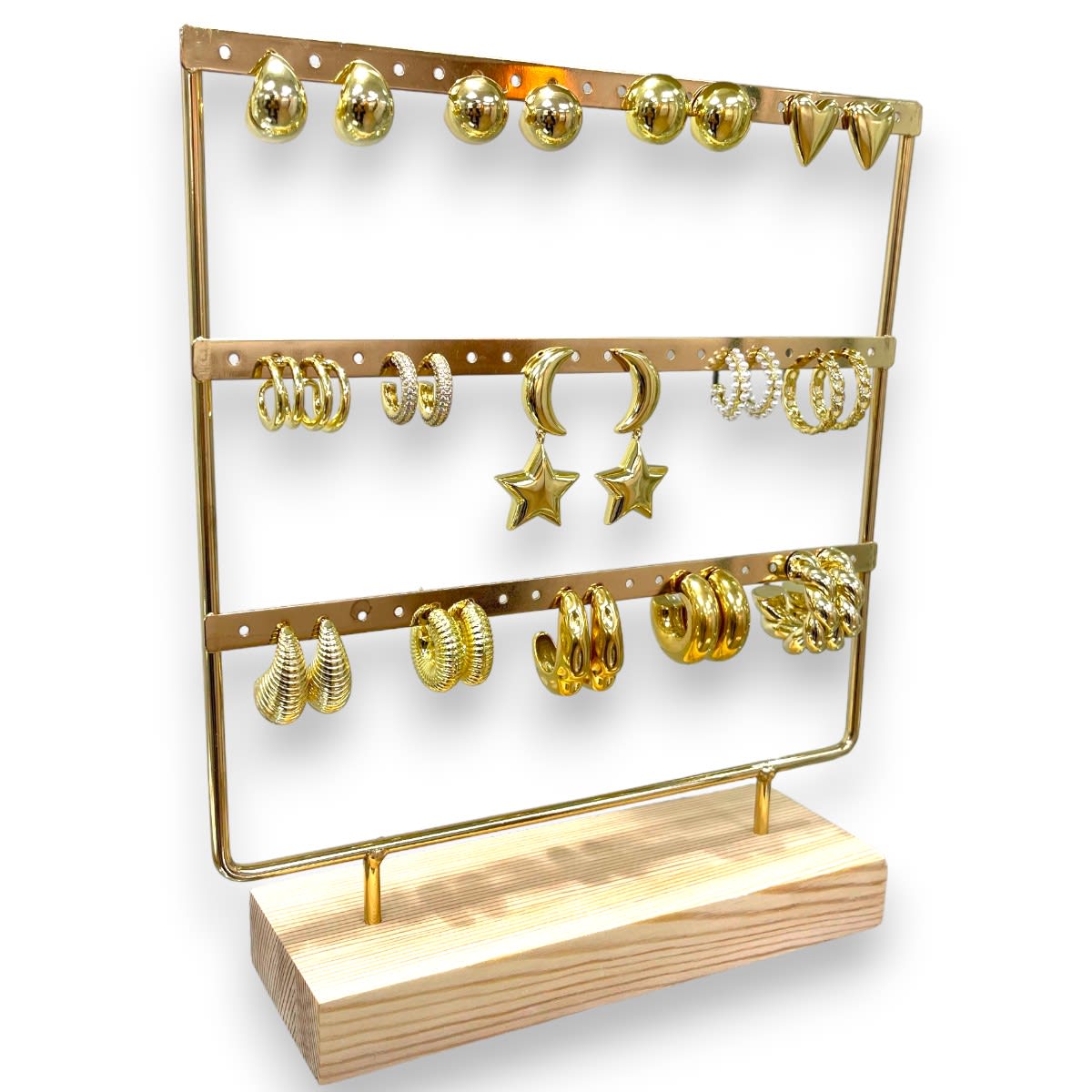 Exhibidor de aros zarcillos pendientes 30 pares metal y madera / unidad4