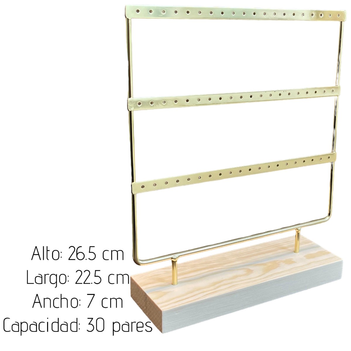 Exhibidor de aros zarcillos pendientes 30 pares metal y madera / unidad3