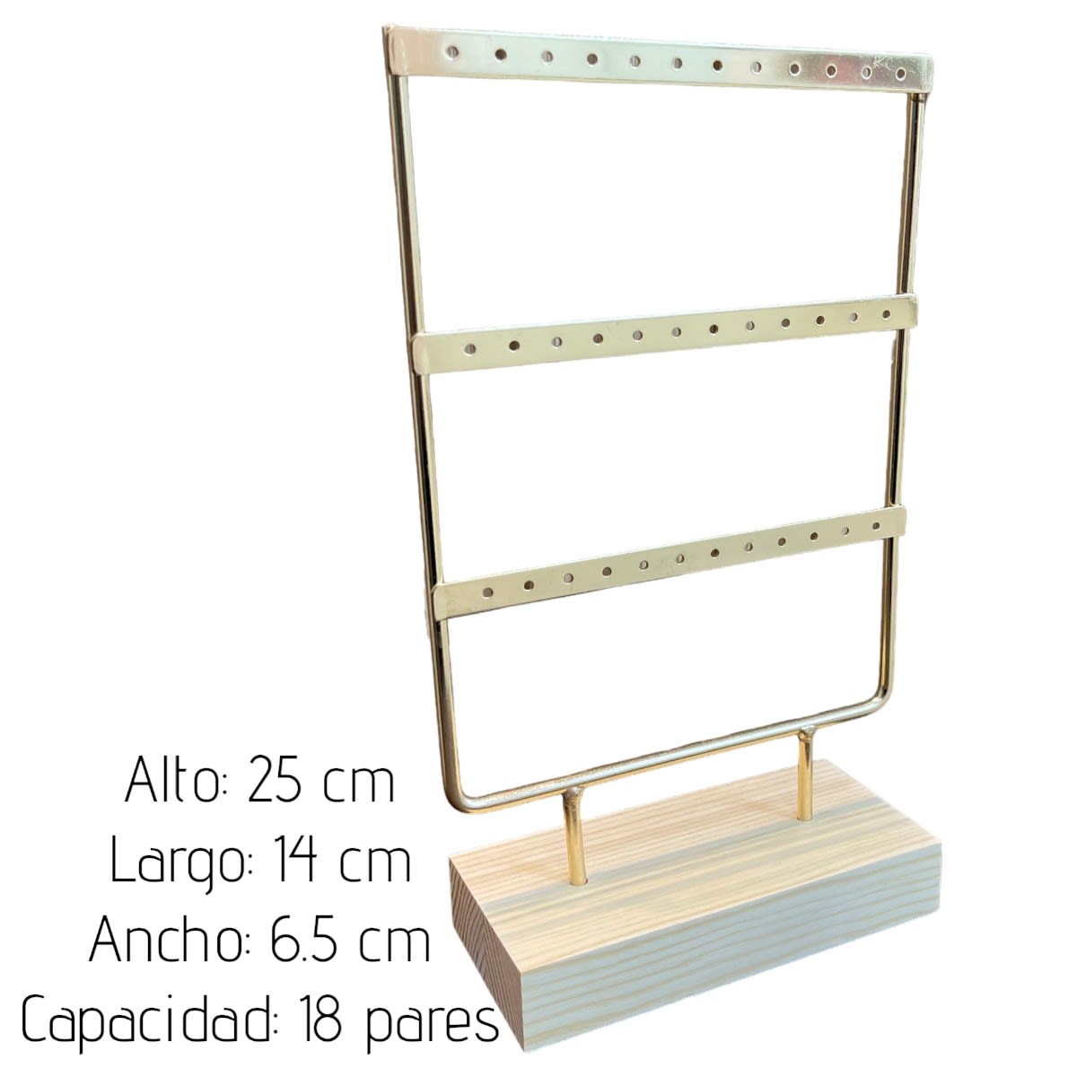 Exhibidor de aros zarcillos pendientes 18 pares metal y madera / unidad3