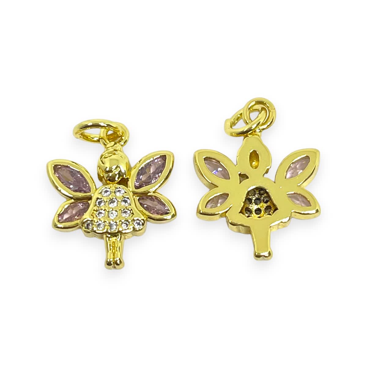 Dije colgante hada madrina 16 mm zircón baño oro / unidad2