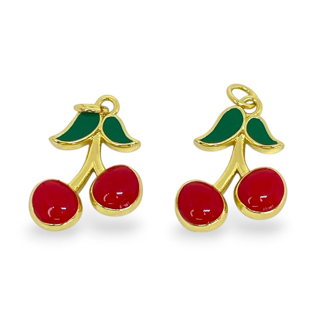 Dije colgante cereza guinda 22 mm esmaltado baño de oro / unidad1