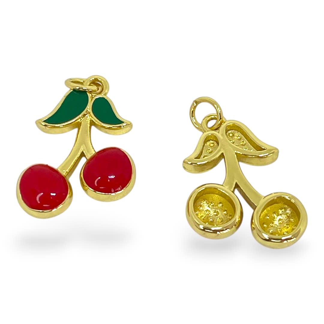 Dije colgante cereza guinda 22 mm esmaltado baño de oro / unidad2