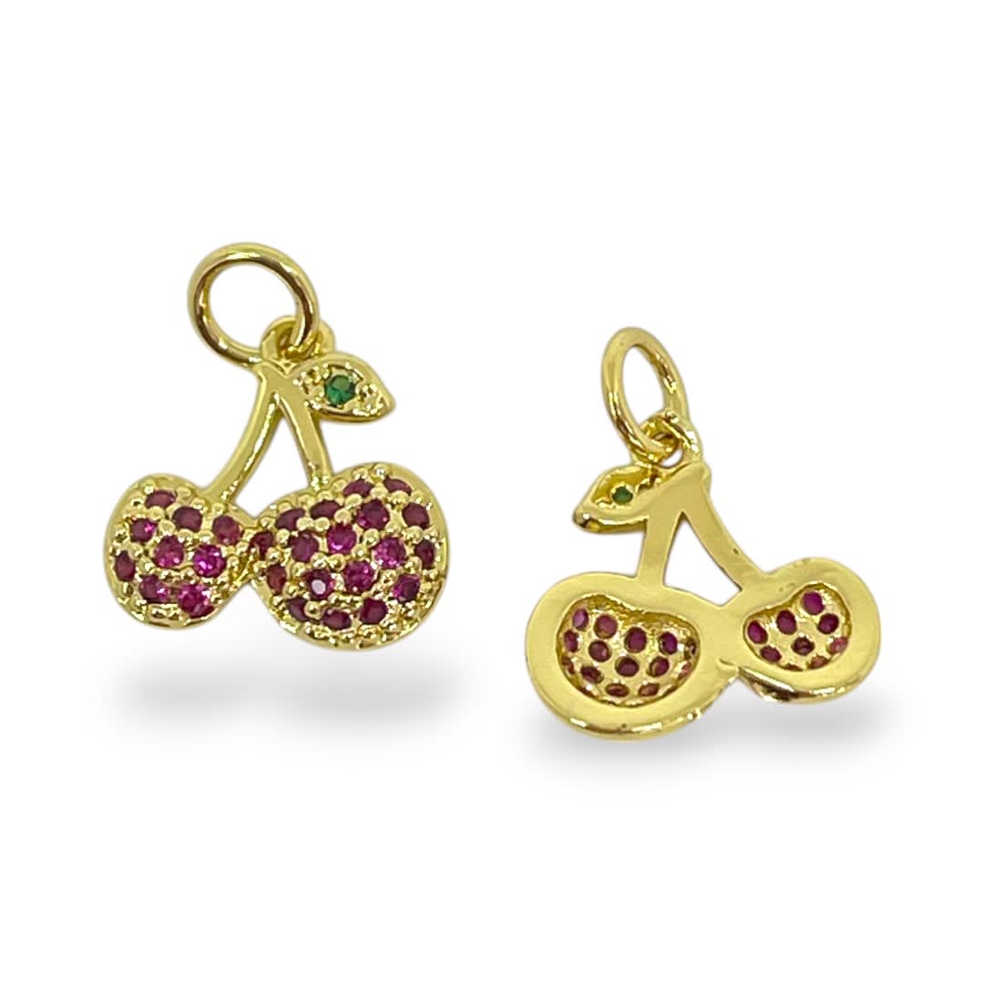 Dije colgante guinda 14 mm zircón baño de oro / unidad2