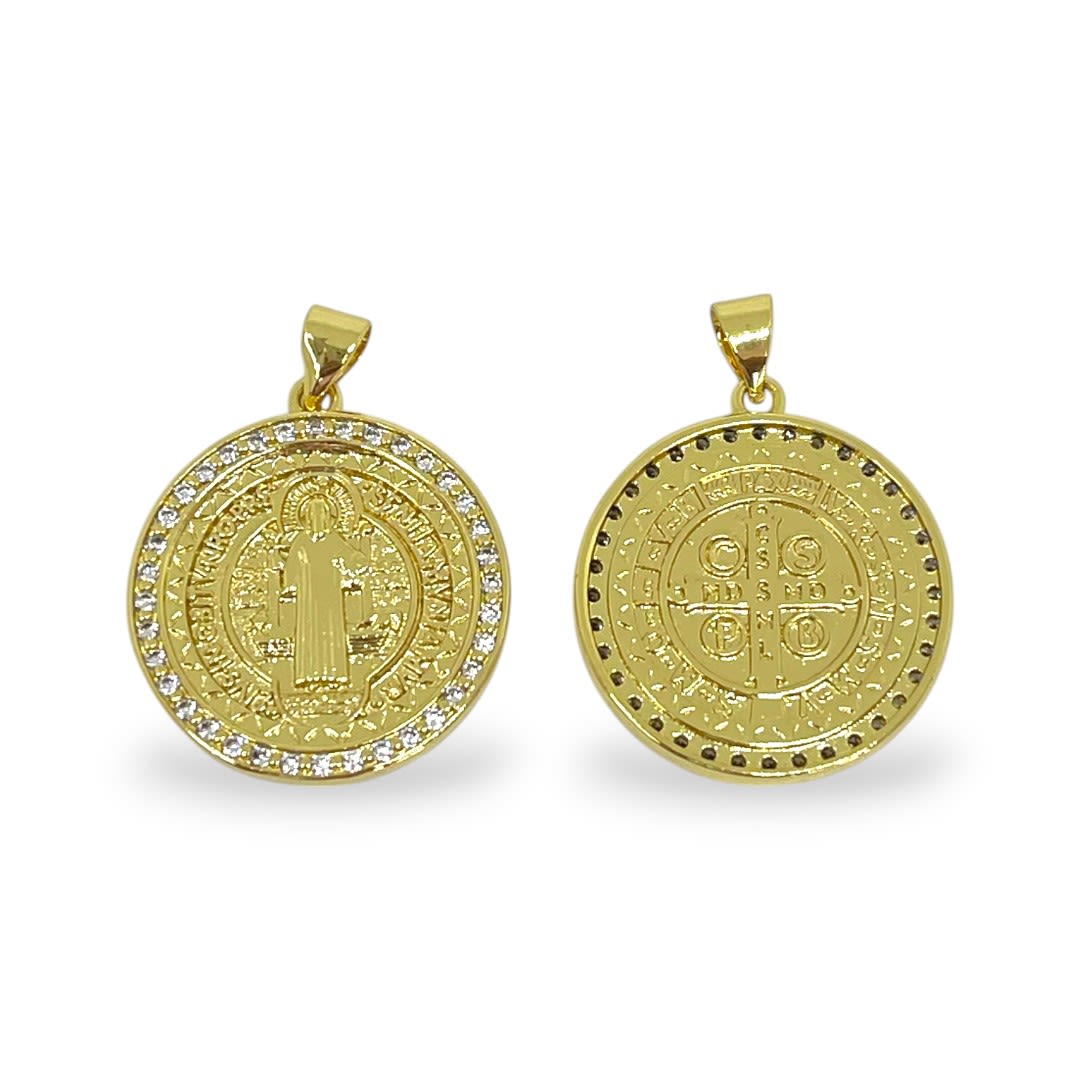 Dije colgante Medalla San Benito 22x25 mm zircón baño de oro / unidad2