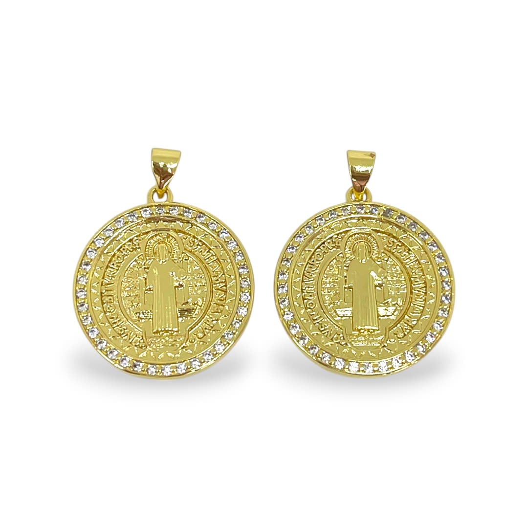 Dije colgante Medalla San Benito 22x25 mm zircón baño de oro / unidad1