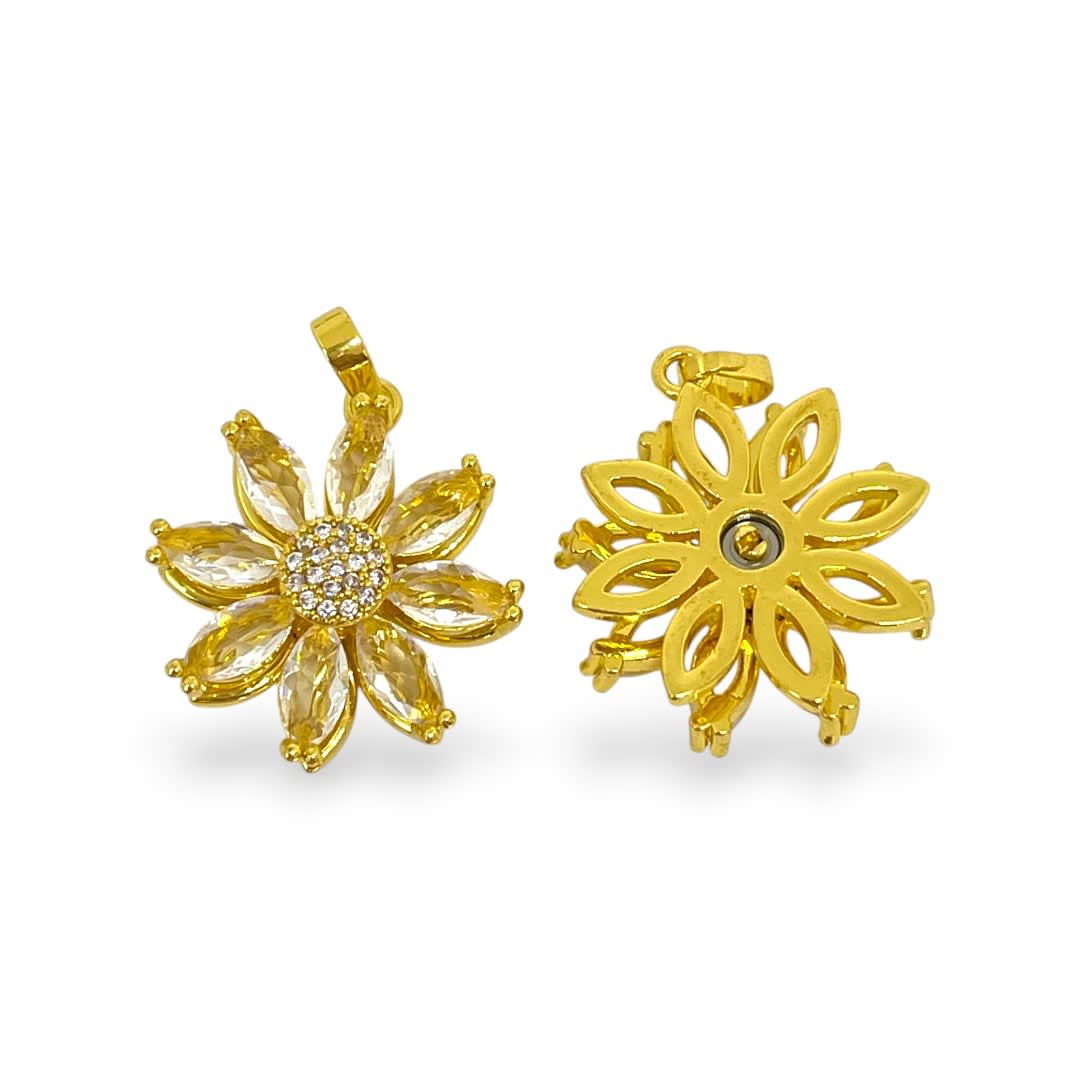 Dije colgante margarita rotatoria 18 mm zircón baño de oro / unidad2