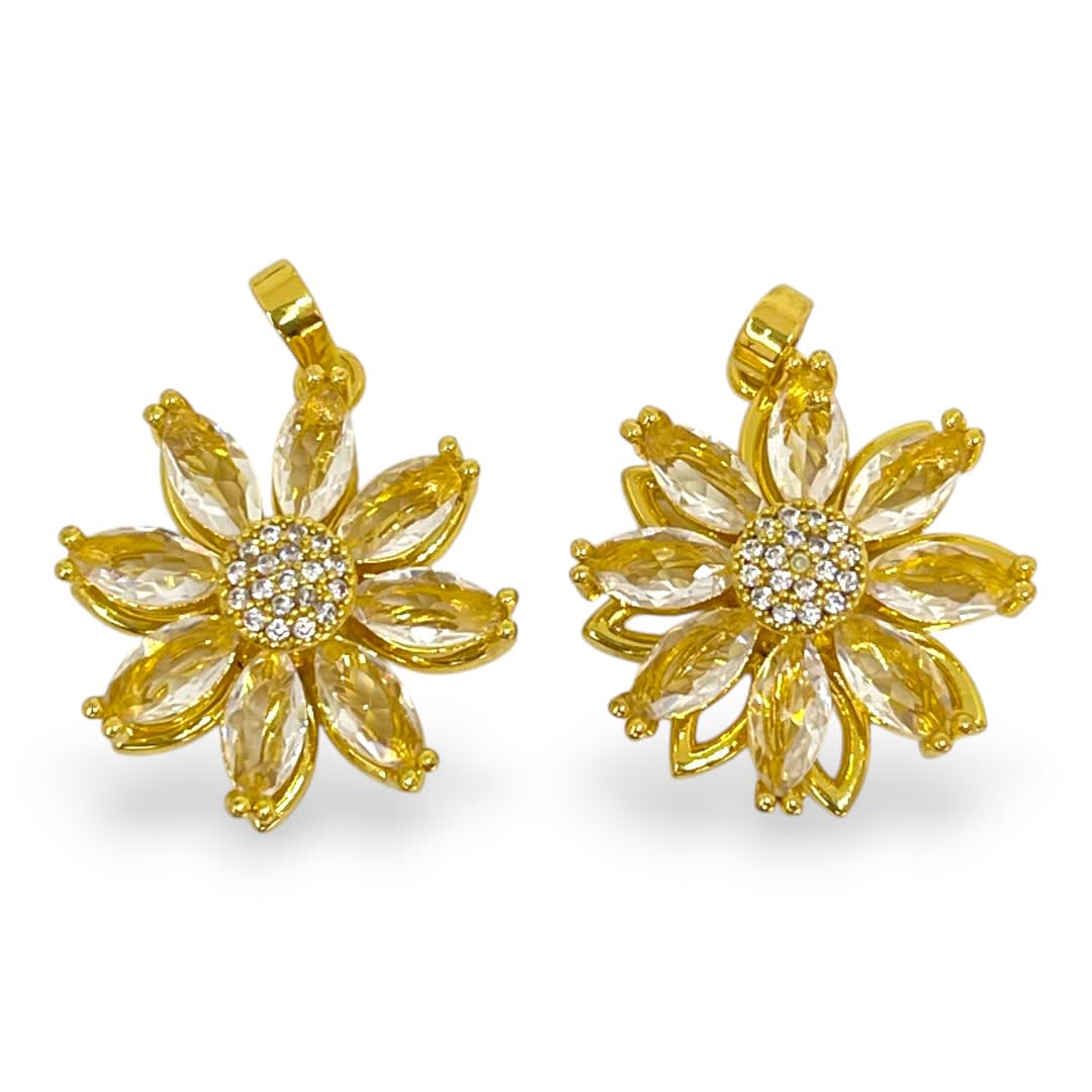 Dije colgante margarita rotatoria 18 mm zircón baño de oro / unidad1