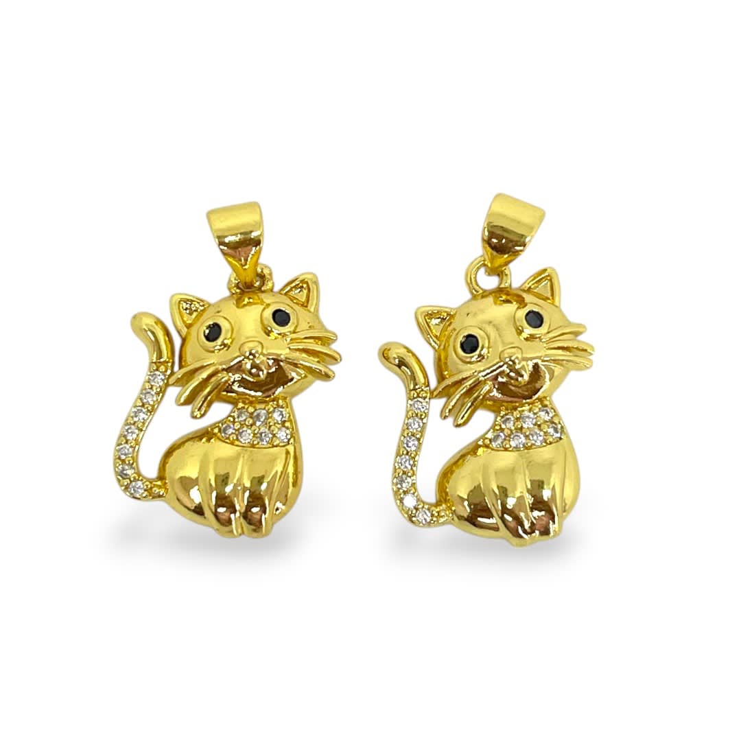 Dije colgante gato gatito 21x15 mm zircón baño de oro / unidad1