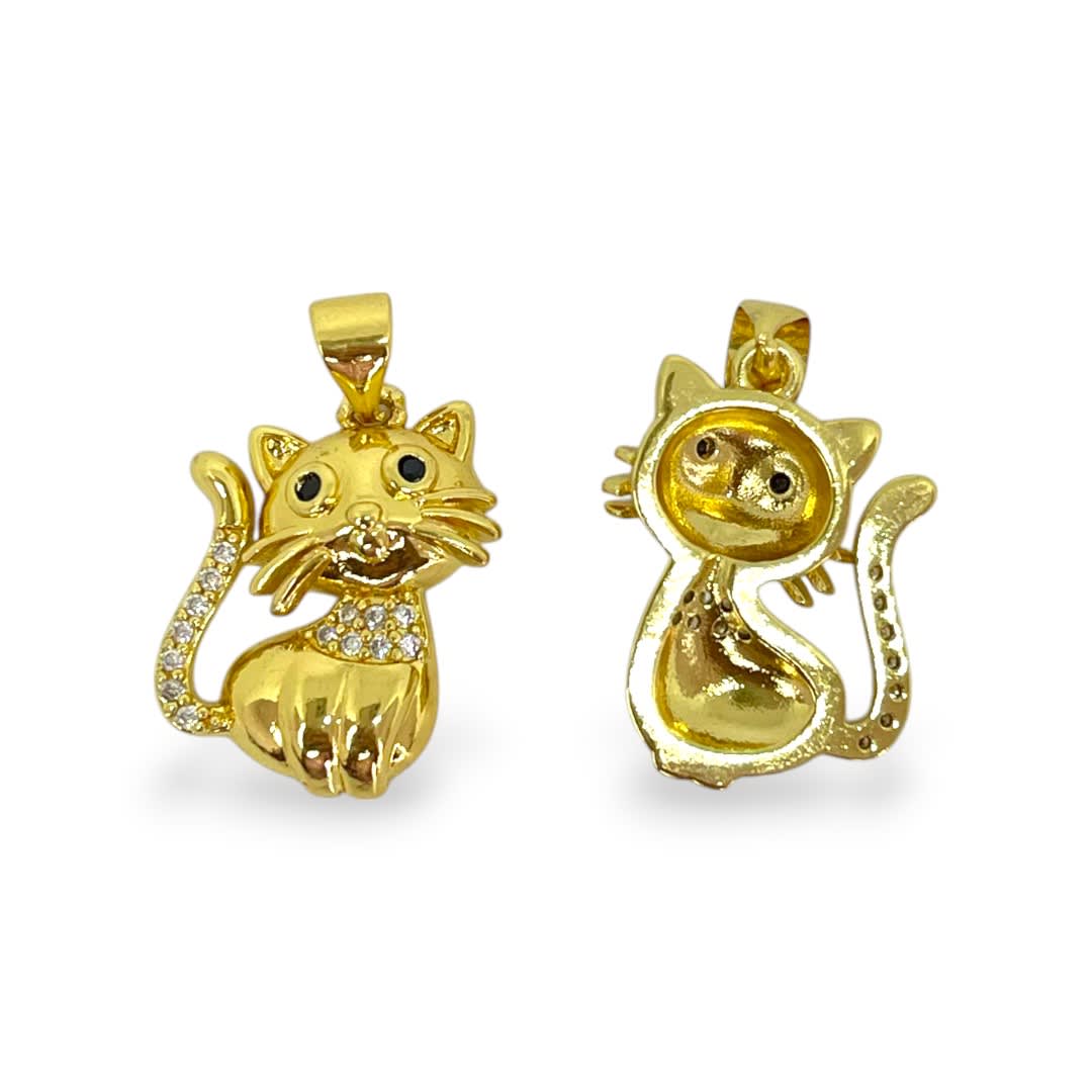 Dije colgante gato gatito 21x15 mm zircón baño de oro / unidad2