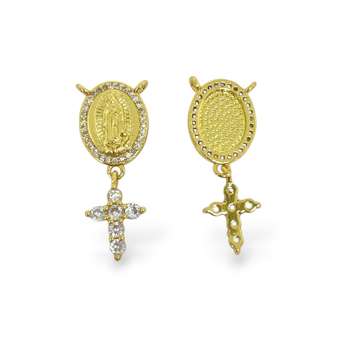 Dije conector vitela y cruz 28x12 mm zircón baño de oro / unidad2