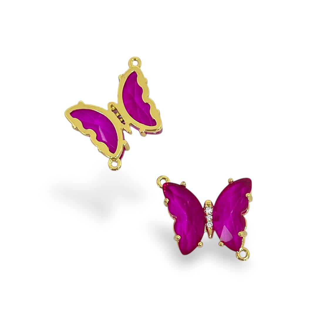 Dije conector mariposa cristal 13x16 mm baño de oro / unidad1