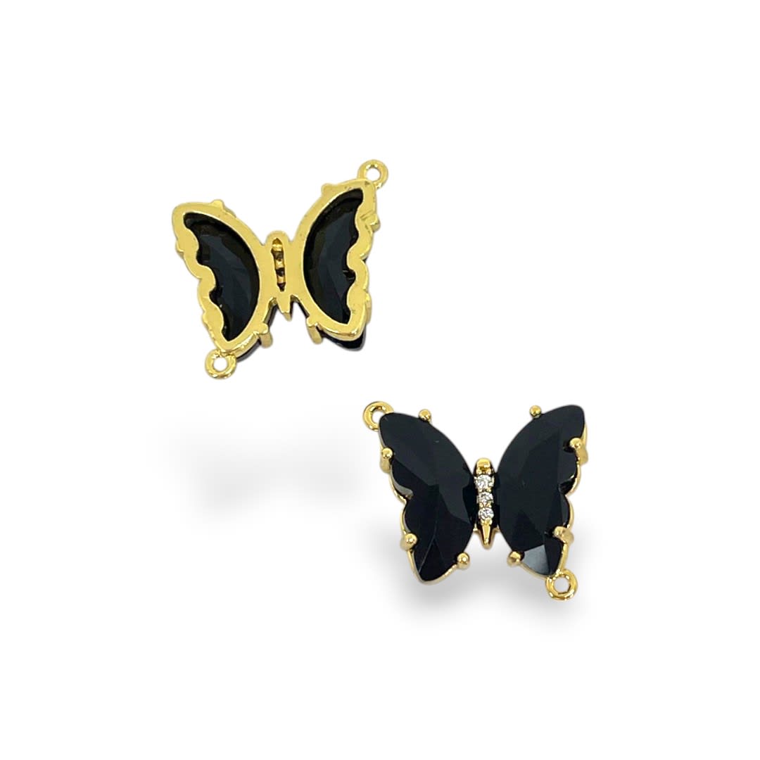 Dije conector mariposa cristal 13x16 mm baño de oro / unidad2
