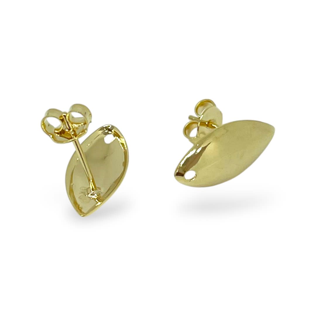 Base de aros topito hoja alargado 16x8 mm baño de oro / par1