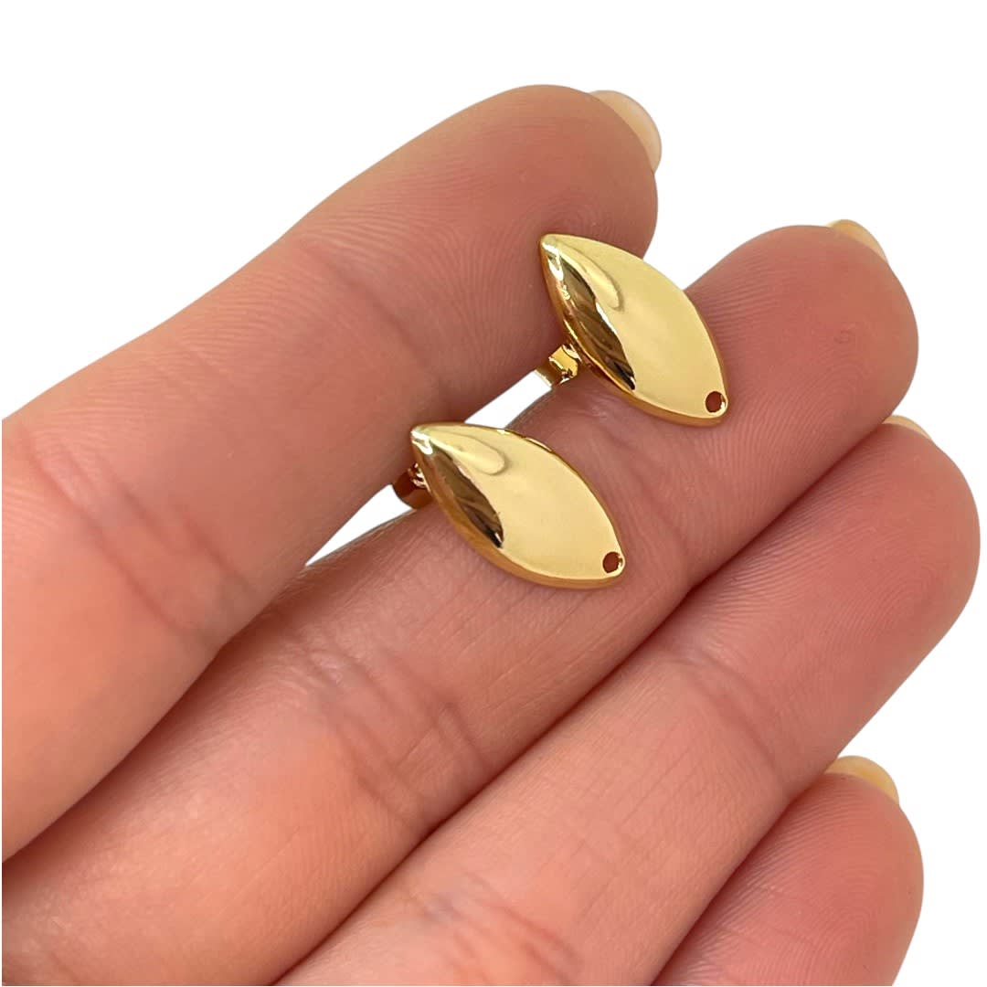 Base de aros topito hoja alargado 16x8 mm baño de oro / par2