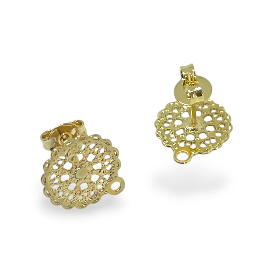 Base de aros topito filigrana mandala 11 mm baño de oro / par1