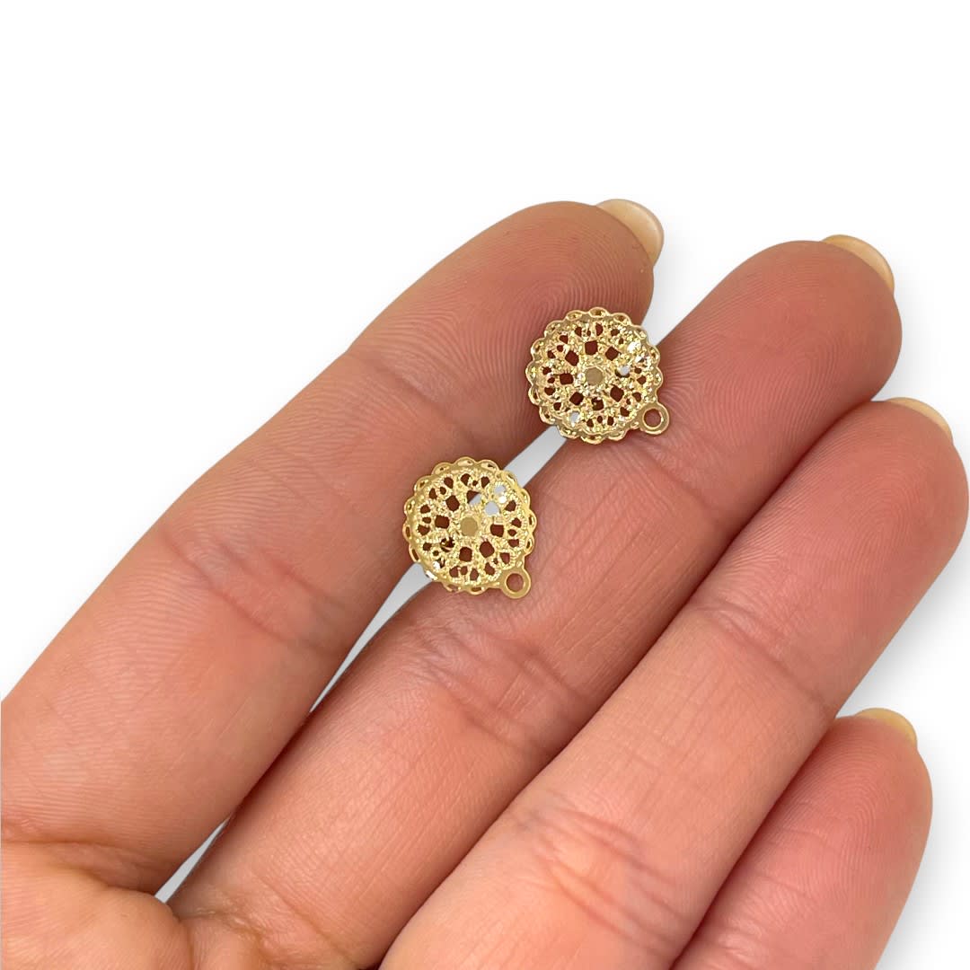 Base de aros topito filigrana mandala 11 mm baño de oro / par2