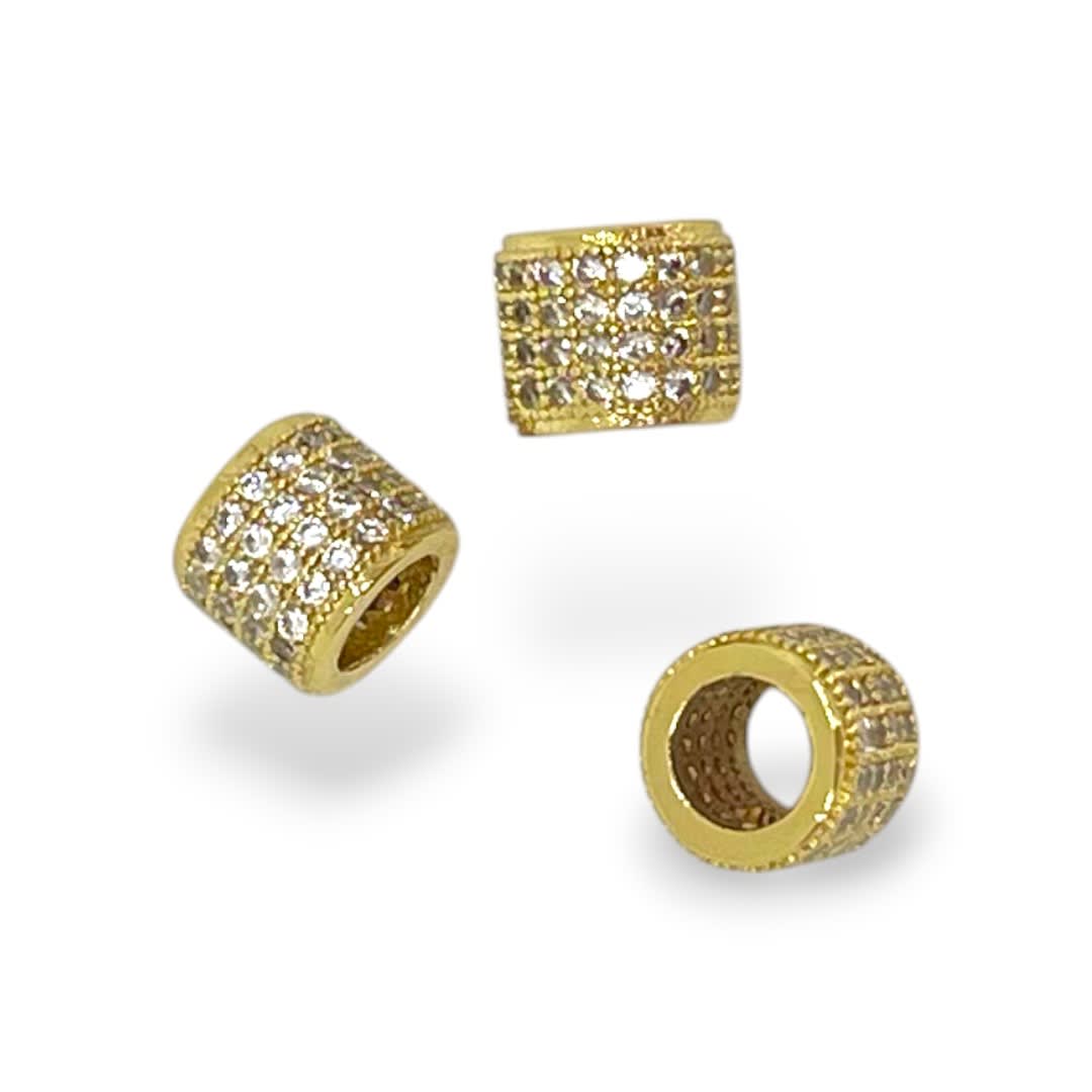 Cuenta pasador estilo europeo 7x6 mm zircón baño de oro / unidad2