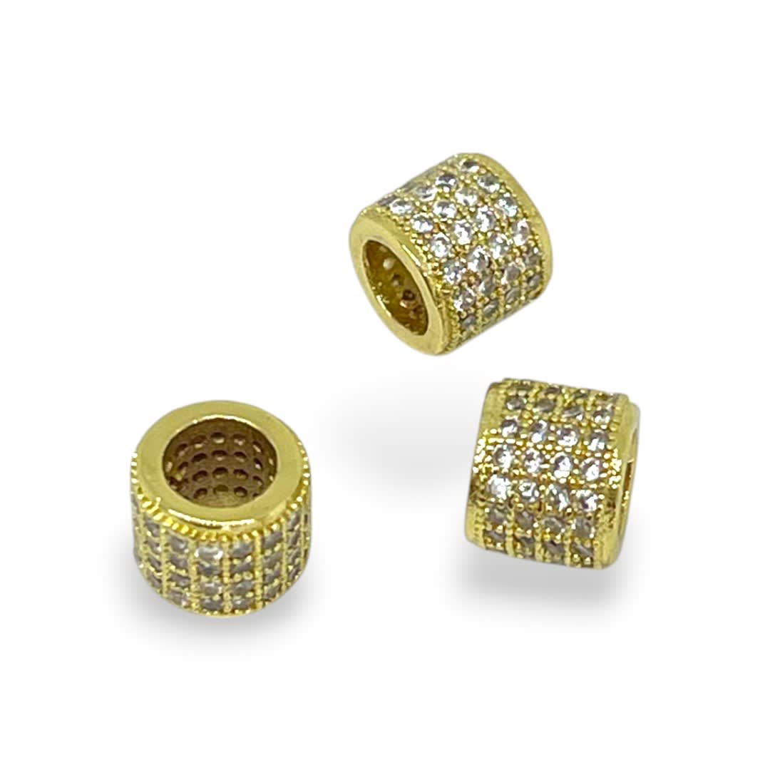 Cuenta pasador estilo europeo 7x6 mm zircón baño de oro / unidad3