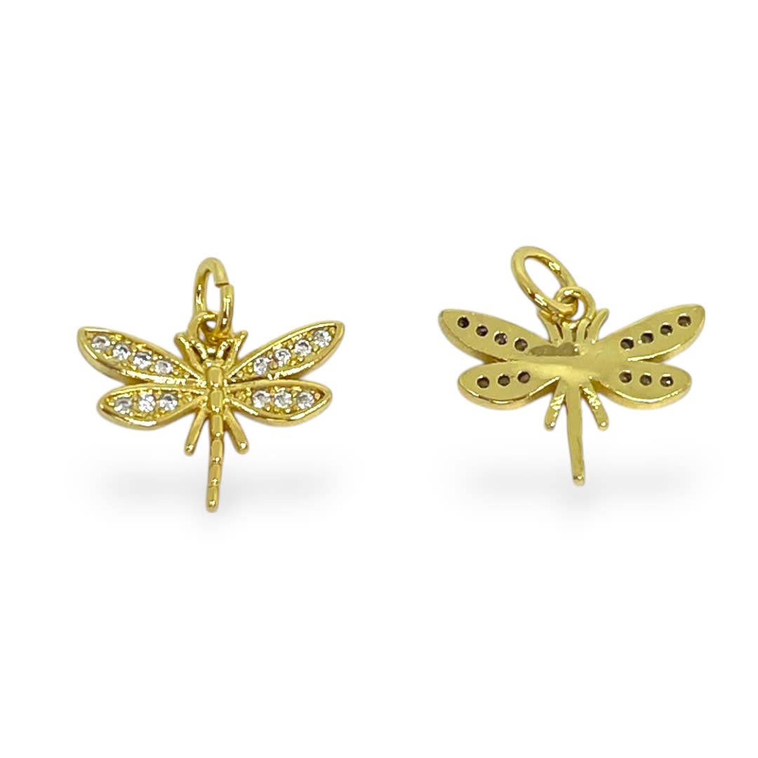 Dije colgante Libélula 15x12 mm zircón baño de oro / unidad2