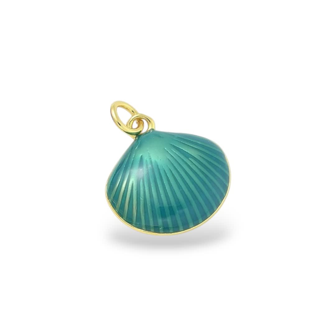 Dije colgante esmaltado concha mar 16.5 mm baño oro / unidad5