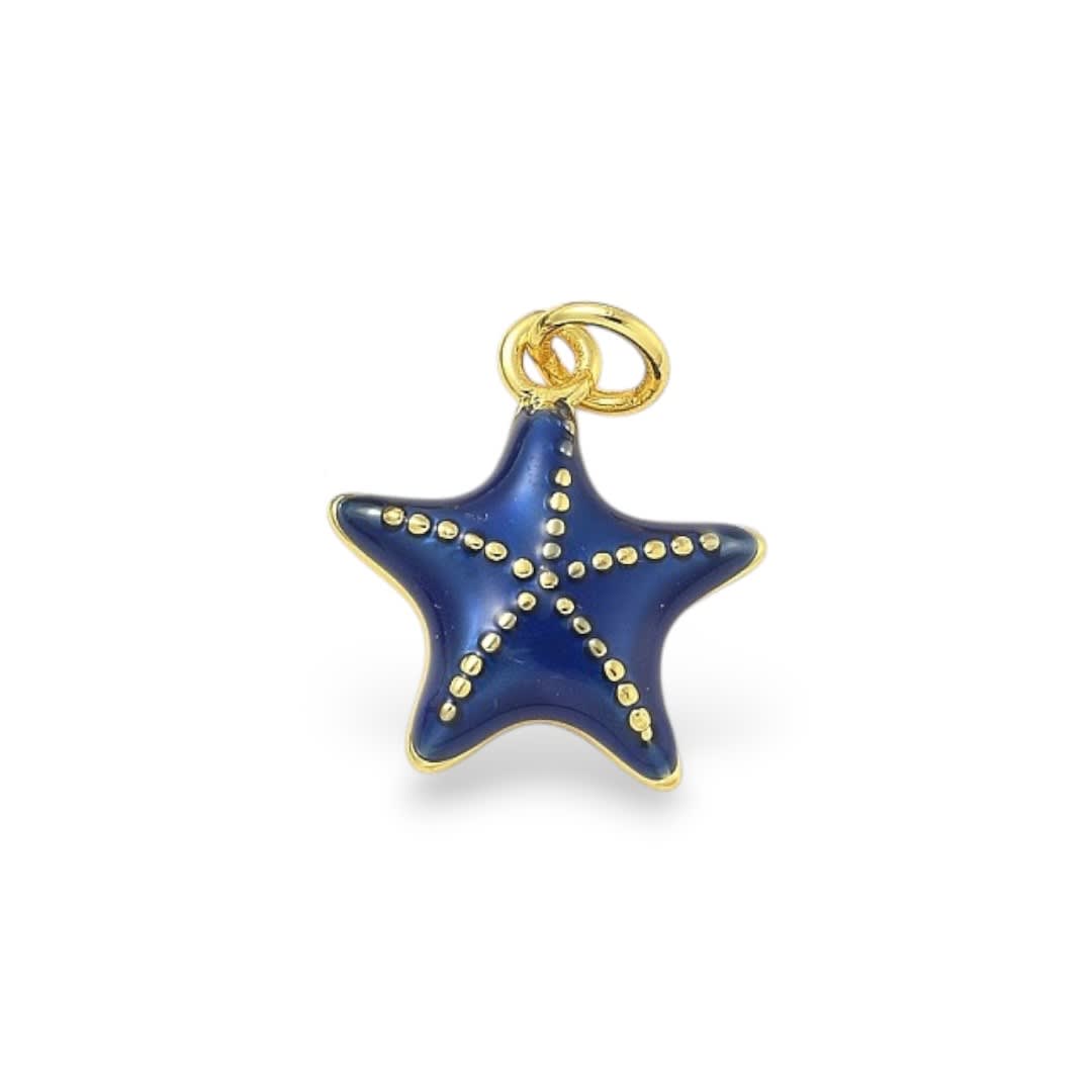 Dije colgante esmaltado estrella de mar 16.5 mm baño oro / unidad8
