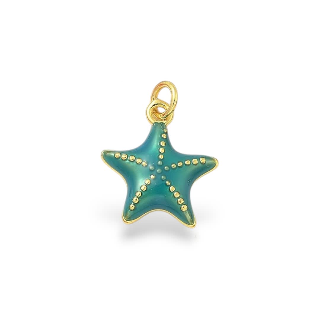 Dije colgante esmaltado estrella de mar 16.5 mm baño oro / unidad7