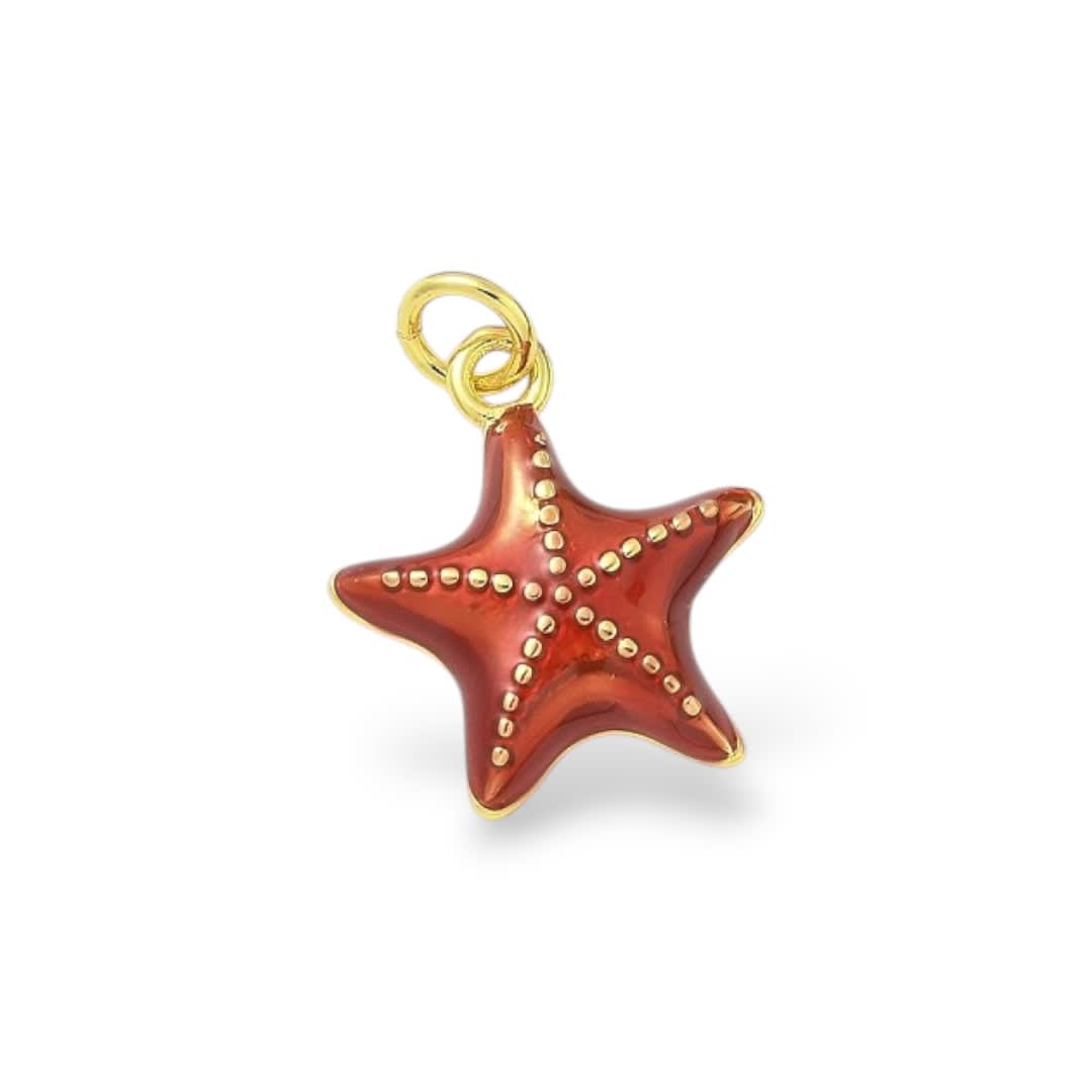 Dije colgante esmaltado estrella de mar 16.5 mm baño oro / unidad6