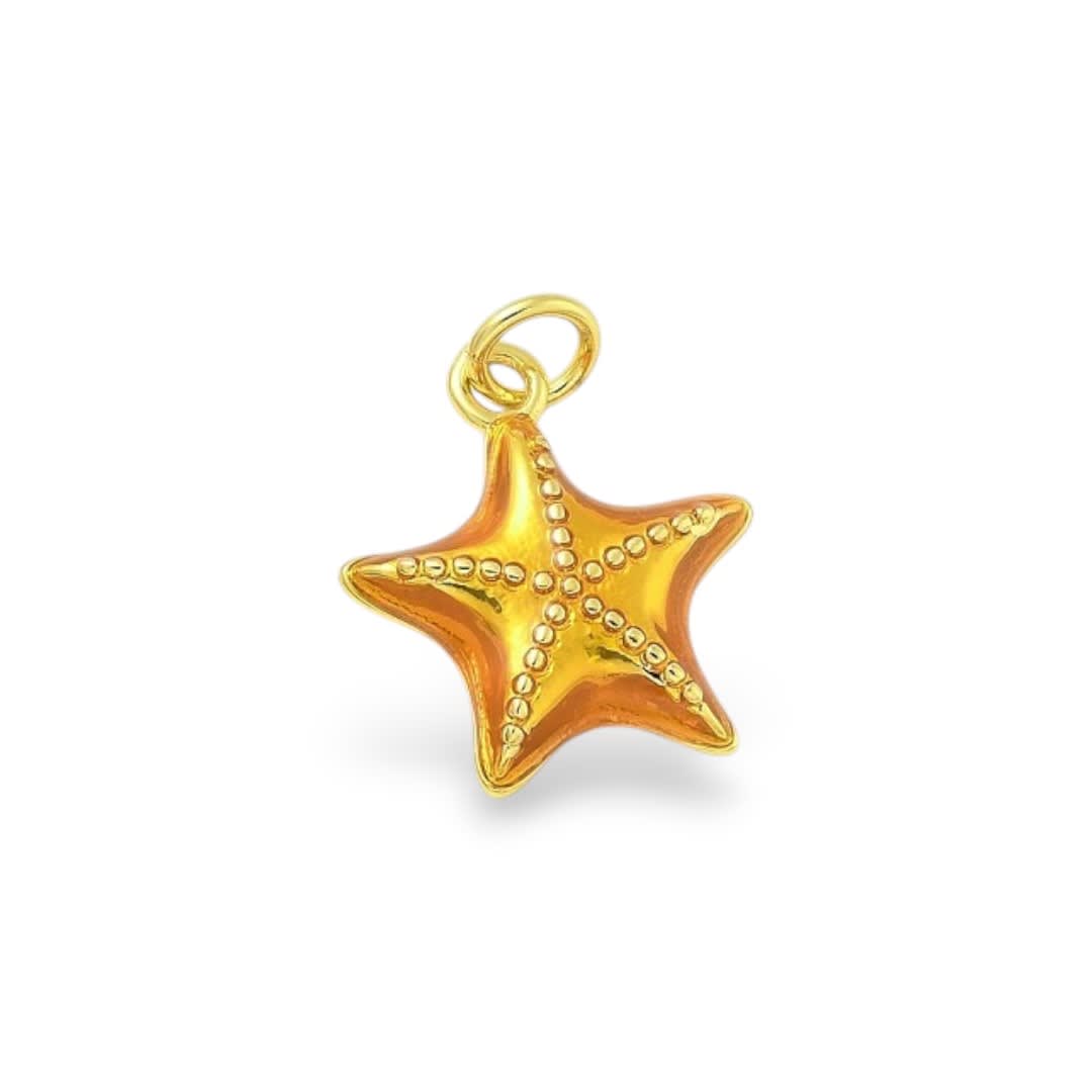 Dije colgante esmaltado estrella de mar 16.5 mm baño oro / unidad5