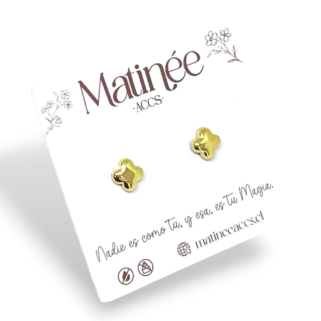 Aros topo topito mini trébol suerte cuatro hojas 6 mm baño de oro / par2