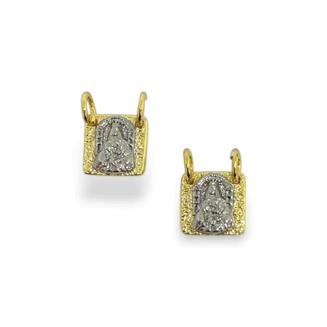 Dije colgante escapulario virgen baño de oro y platino 9 mm / unidad3