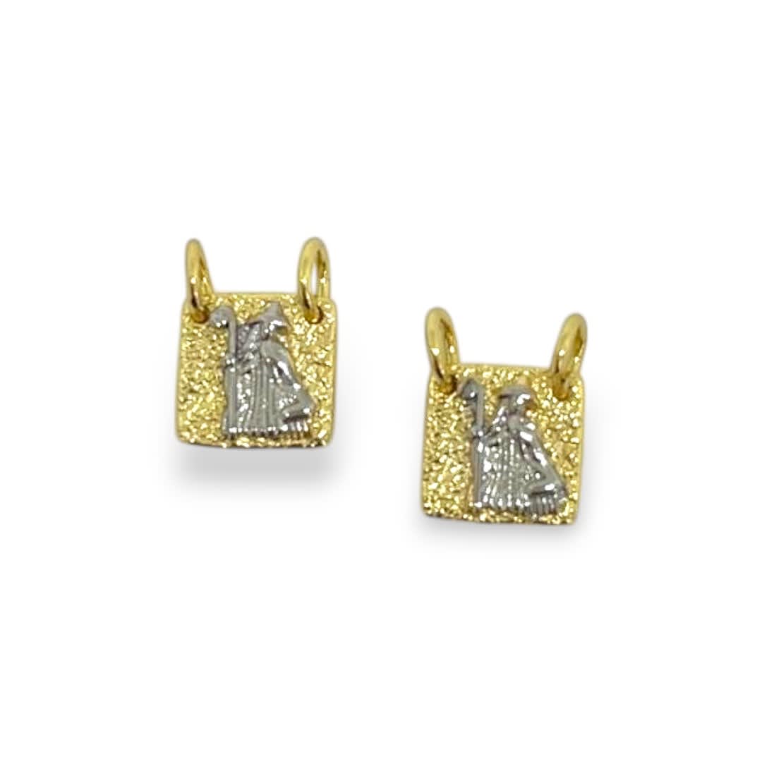 Dije colgante escapulario virgen baño de oro y platino 9 mm / unidad4