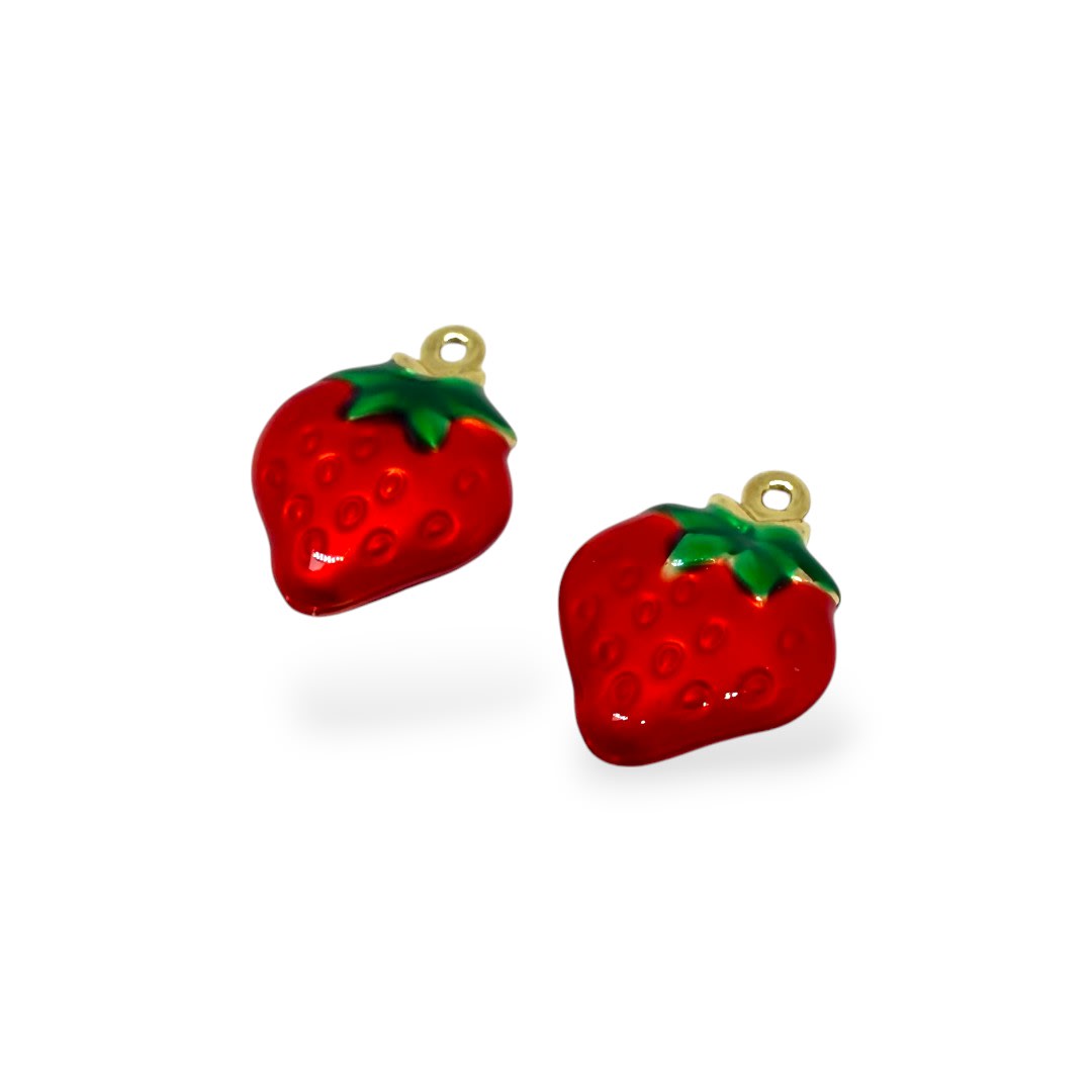 Dije colgante fresa frutilla fresita 12x15 esmaltado baño de oro / unidad2