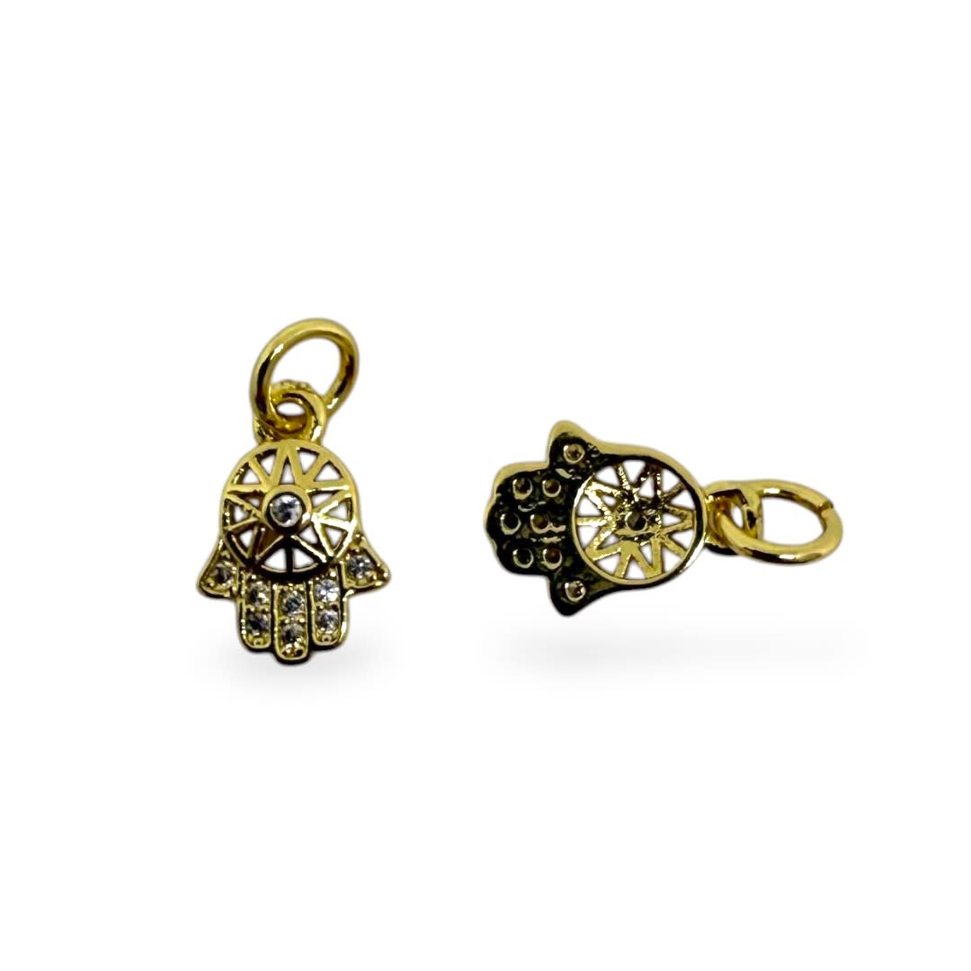 Dije colgante mini mano hamsa 8x11 mm protección zircón baño de oro / unidad2
