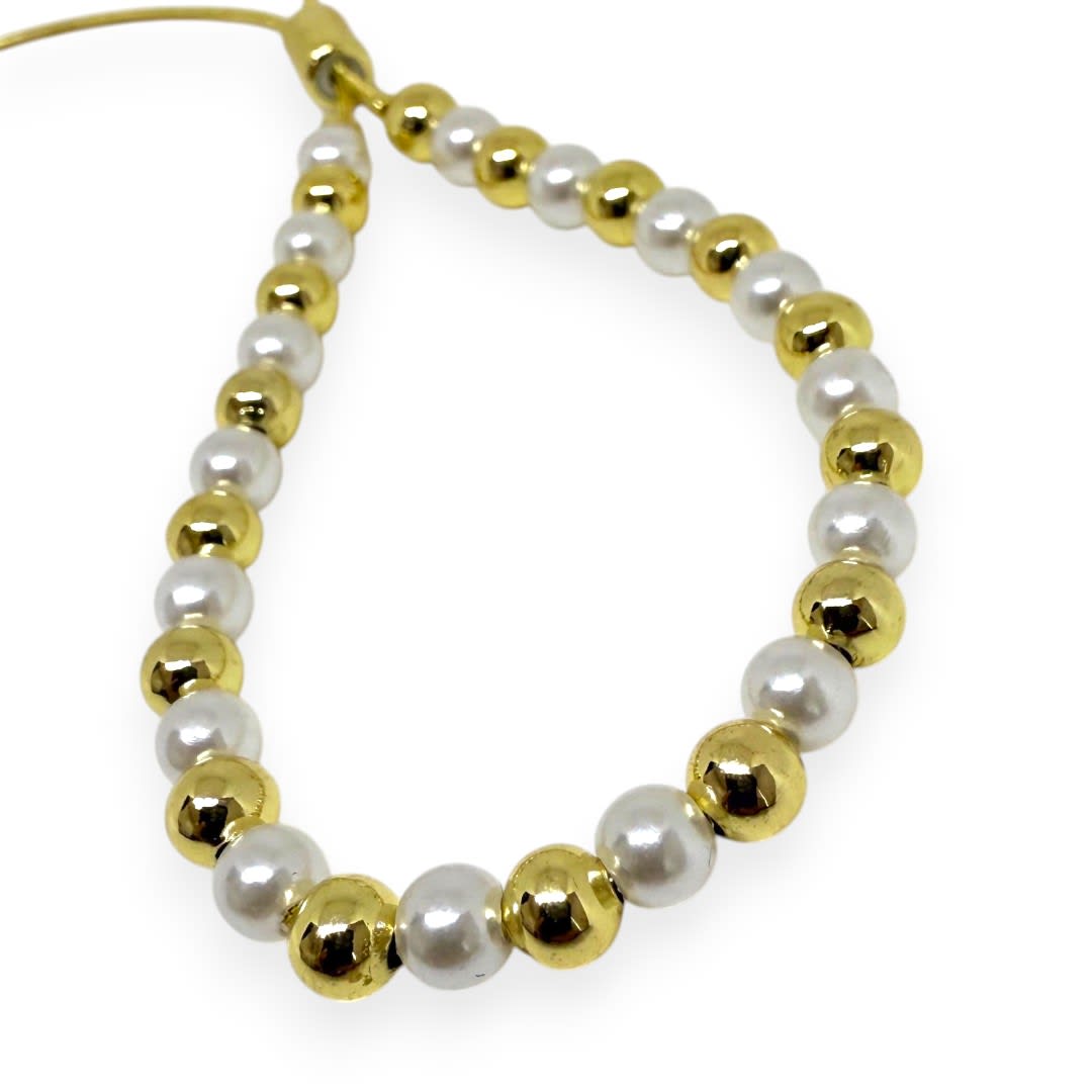 Pulsera ajustable de perlas y balines 5 mm y baño de oro / unidad2