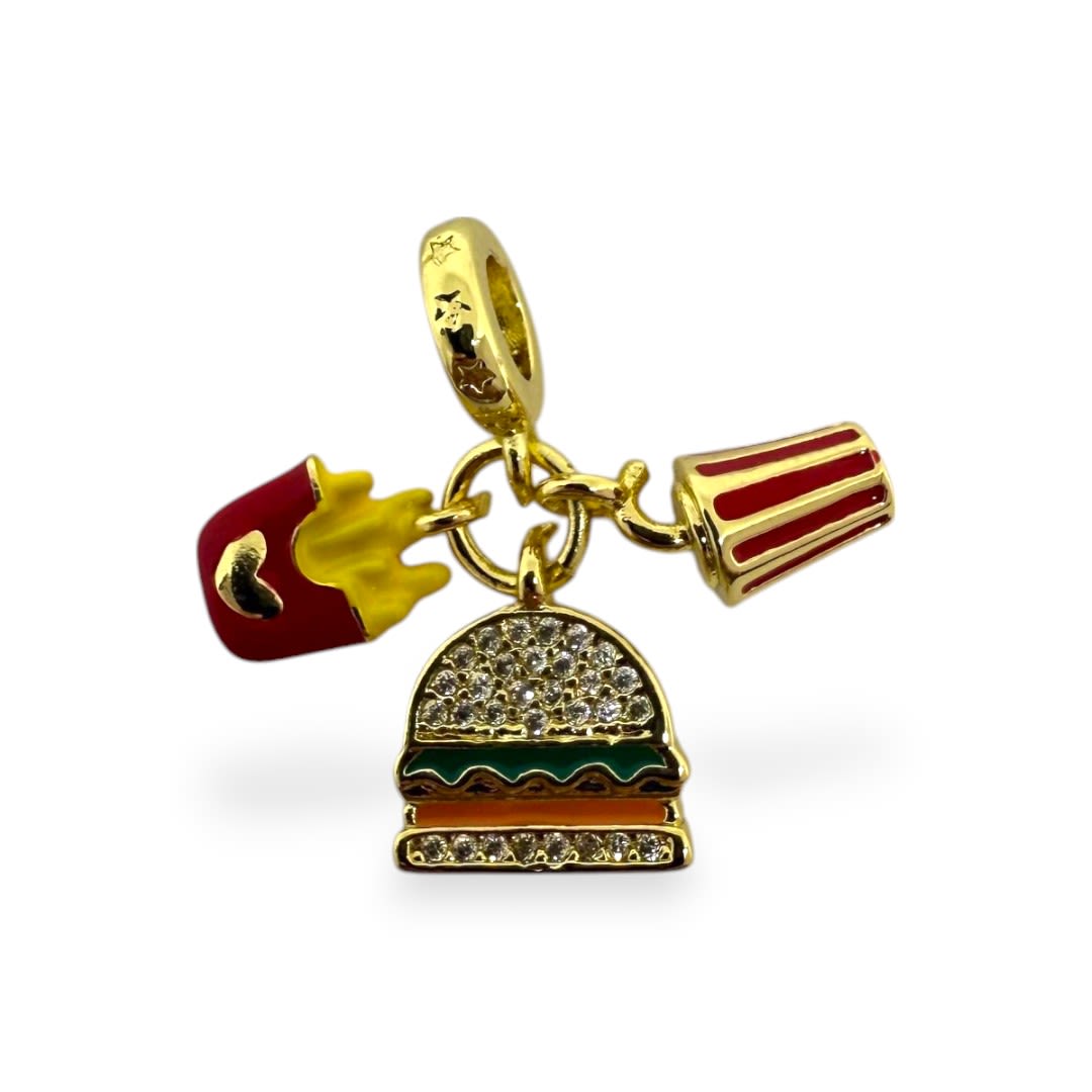 Colgante europeo charm hamburguesa papa frita bebida baño de oro / unidad1