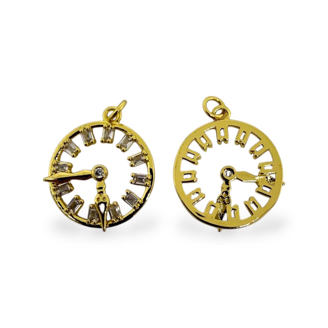 Dije colgante reloj 23 mm zircón baño de oro / unidad2