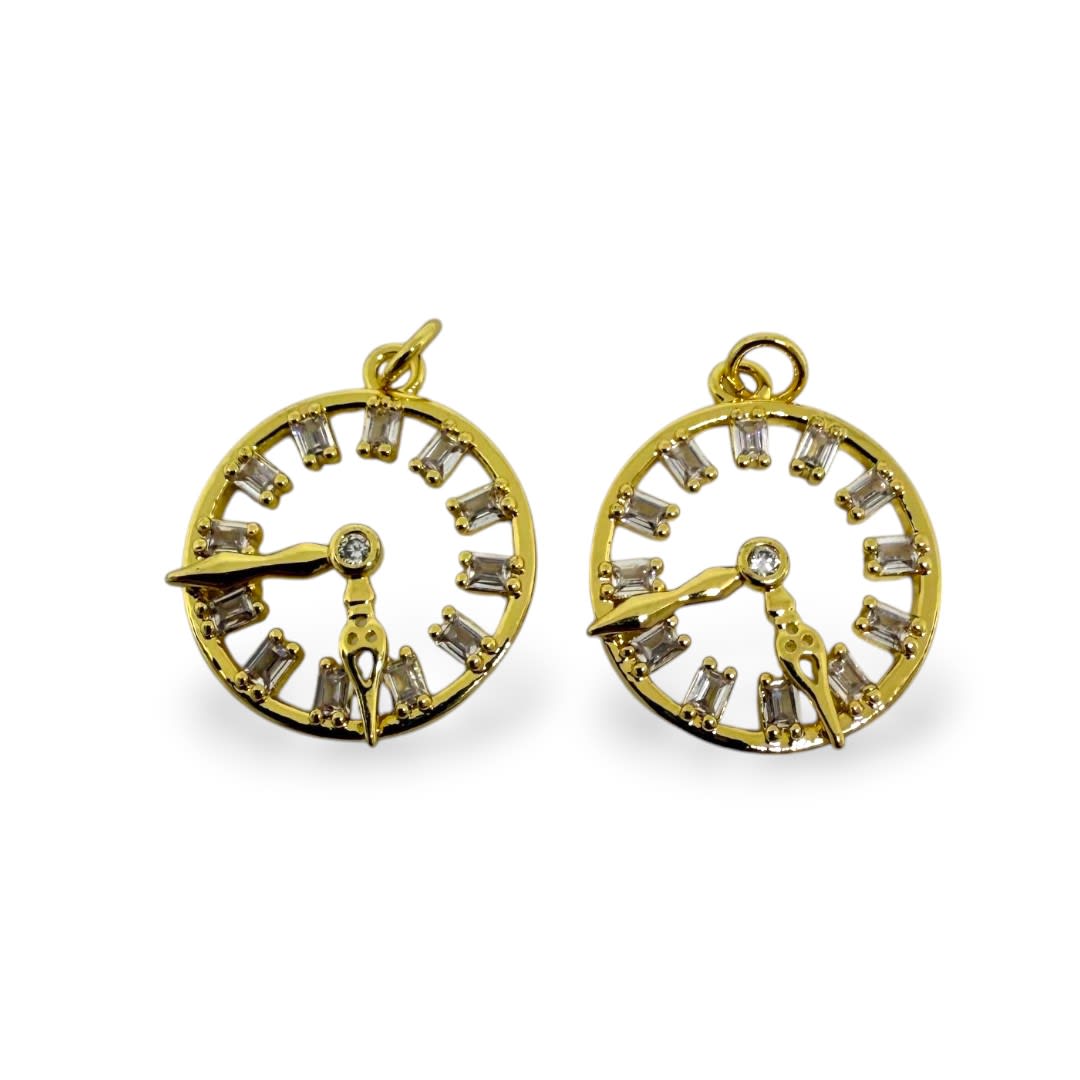 Dije colgante reloj 23 mm zircón baño de oro / unidad1