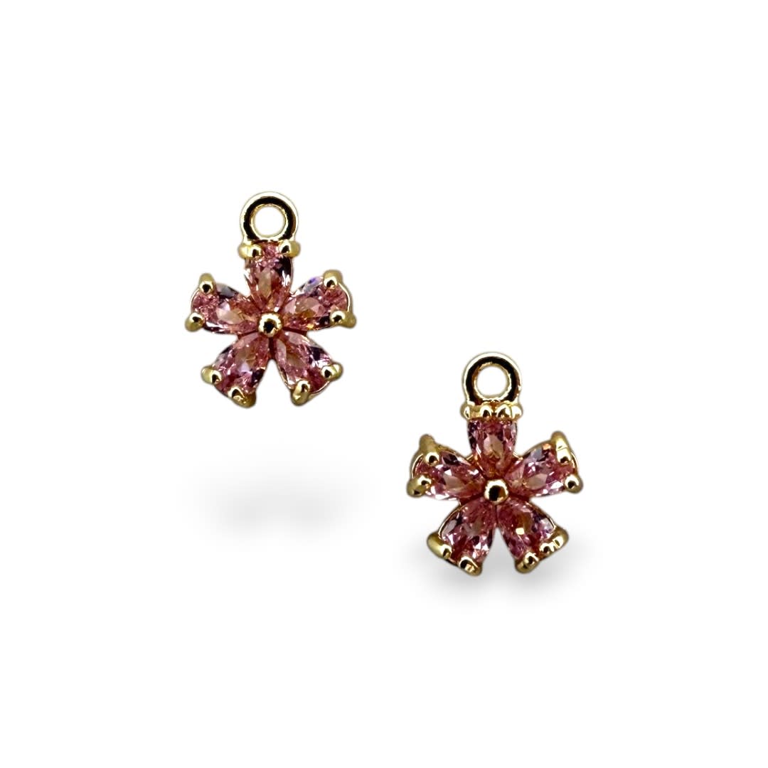 Dije colgante mini flor florecita 9 mm zircón baño de oro / unidad3