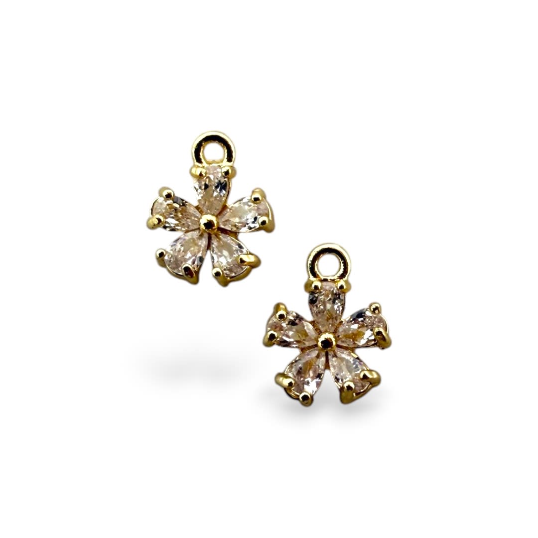 Dije colgante mini flor florecita 9 mm zircón baño de oro / unidad2
