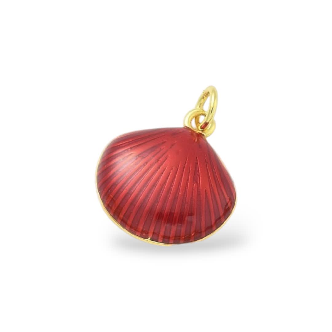 Dije colgante esmaltado concha mar 16.5 mm baño oro / unidad8